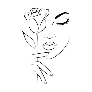 woman with a flower and illustration of lady and with flower in hath in vector and vector minimalist 
