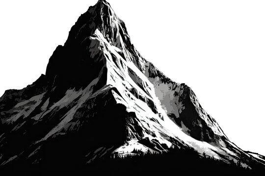 a mountain silhouette painting on a white background. shown example. Generative AI