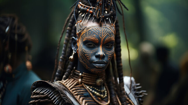 Close-up of a woman with african skin on her face. Karo woman in Omo Valley, Ethiopia.