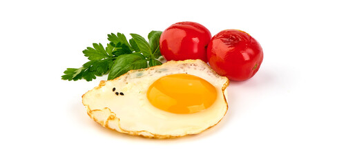 Fried eggs, isolated on white background.