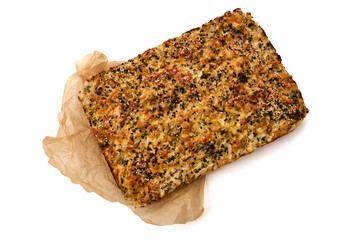 Cabbage casserole, freshly baked pie, isolated on white background. High resolution image.