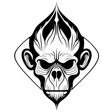 The face of an evil monkey. Logo, label. Vector illustration. Black color