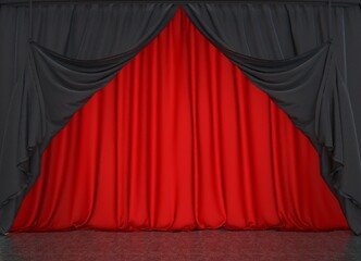 Red and Black Curtain, Theater Stage Visual, Stage Visual - (3D Rendering)
