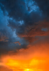 Fototapeta na wymiar Nice evening stormy dramatic sunset sky with colorful clouds, nature and backgrounds