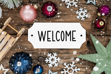 Festive And Snowy Christmas Background With Text Welcome