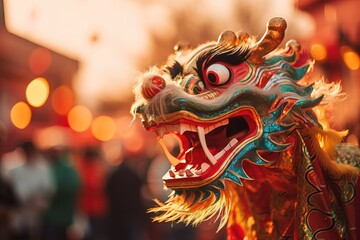 Obraz premium A festive image of a Chinese New Year dragon dance.