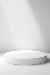 Abstract empty white podium with shadows on light grey background. Stage for product on website. Mock up stand for presentation cosmetic products. Minimal concept. Advertising vertical template