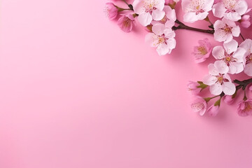 Japanese Sakura Flower Over Pink Background - Large Copy Space | Stock Photo Created with Generative AI Tools