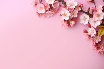 Japanese Sakura Flower Over Pink Background - Large Copy Space | Stock Photo Created with Generative AI Tools