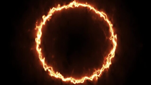 Neon abstract hot fire flame circle frame effect isolated on black background. lk1_86