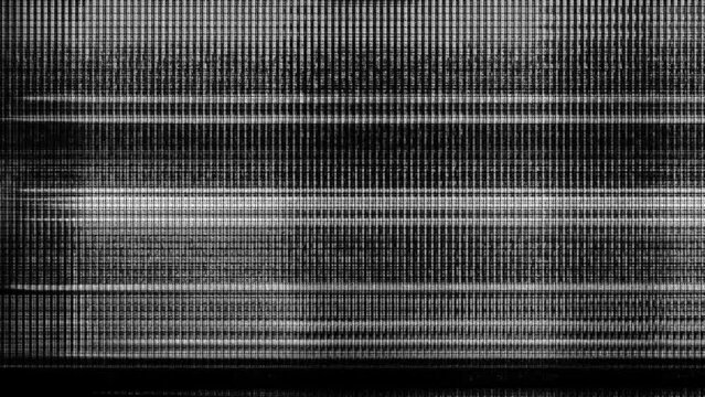 Monochrome digital error animation in black and grey background with horizontal energy striped screen footage. Old TV Speed Lines Video Damage. Signal Noise. System error. Bad signal. Digital flickers