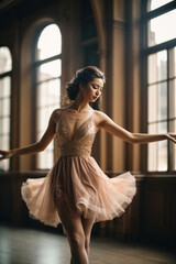 Professional cute ballet dancer, inside her house