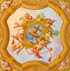 Foto op Aluminium GENOVA, ITALY - MARCH 6, 2023: The fresco of angels with the cross in the church Chiesa di Santa Caterina (1888).   © Renáta Sedmáková