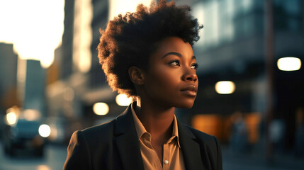 Obraz premium happy successful black business woman in the city
