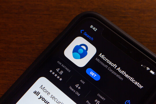 Vancouver, CANADA - Aug 7 2023 : Microsoft Authenticator app seen in App Store on iPhone.