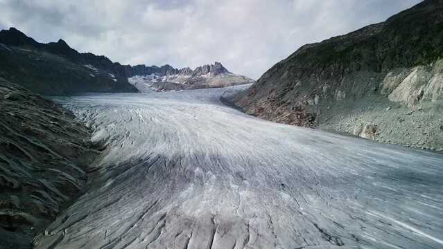 glacier in switzerland Rhonegletscher, glacier tainier, top view, global warming