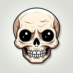 Drawn human skull on white background, halloween sticker. Ready-made sticker for the decoration on the day of all saints