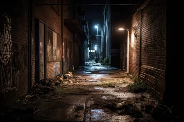 Foto op Plexiglas Smal steegje a seedy, disorganized, and dirty street in the. Generative AI