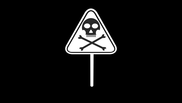Dangerous toxic and poisonous sign skull icon animated on black background. k1_219