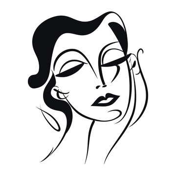 recommend clip art: One line female face, mysterious elegant portrait, sketch style, inspired by Picasso art. Vector line art illustration