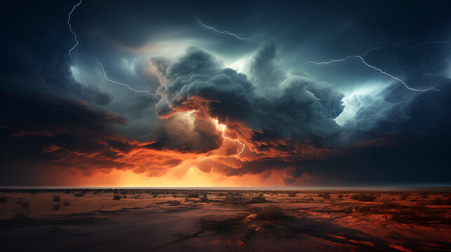 "Tornado's Wrath: The Fury of Nature Unleashed", Vortex, Twister, Super cells, Lightning, thunder, multicolored sky , apocalypse &ndash; created with generative AI technology