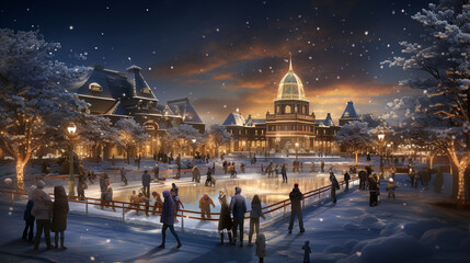 Celebrate the winter spirit by ice skating on a frozen lake, surrounded by the tranquility and stillness of a snow-kissed landscape. 