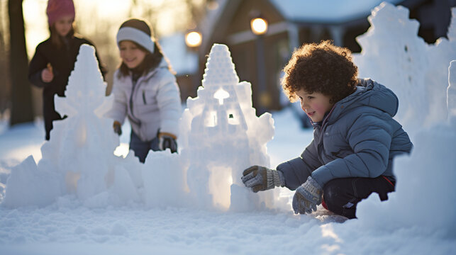 Unleash your inner child by building intricate snow sculptures and forts, turning the snowy canvas into a playful masterpiece of imagination 