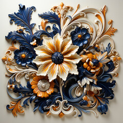 Baroque architectural ornament, antique era, wood carving, azulejo template
