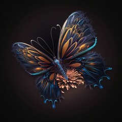 Fototapeta na wymiar butterfly on a flower on a black background. Image created with Generative AI technology