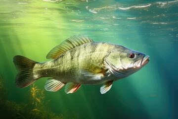 Large green fish swimming in clear water.