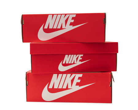 Nike Stackable Shoe Boxes. isolated white background.  Udine Italy_August 07 2023