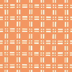 Hand-Drawn Orange and White Geometric Checks Vector Seamless Pattern. Modern Retro Palyful Print. Organic Square Shapes - 632754242