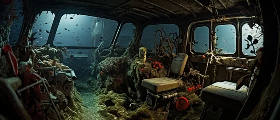 Fotobehang Schipbreuk Beautiful Interior Design of a Ship Wreck Underwater on the Floor of the Ocean.
