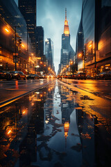 Obraz premium a bustling cityscape with towering skyscrapers. AI generative