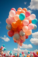 colorful balloons floating in the sky. AI generative