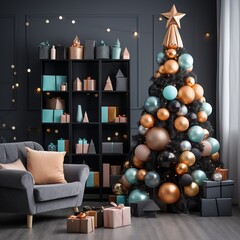 Christmas tree made of balloons Multi-colored gel balls.
Creative room decor, unusual Christmas tree.
