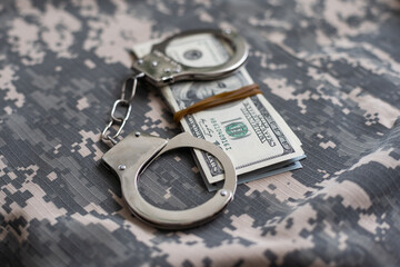 military uniform and handcuffs, money. War criminal, criminal liability of military personnel,...