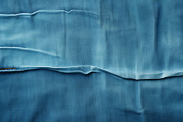 Blue denim background with a seam. Light blue color denim jeans fabric texture. Copy space for text. AI generative