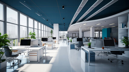 Modern white and blue open space office interior