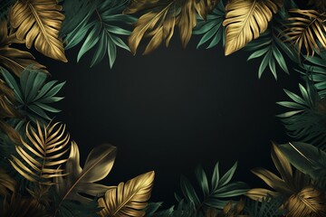 Fototapeta premium Creative layout made of tropical leaves on dark background. Flat lay, top view, copy space