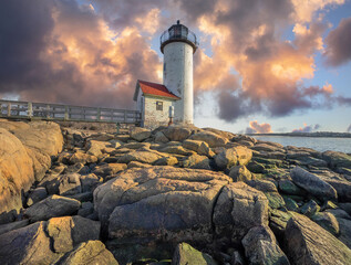 Annisquam lighthouse off the coast of Gloucester, Massachusetts, USA