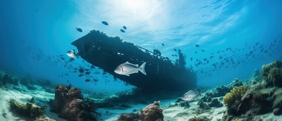 Huge Wreck of a Ship Destroyed located on the Floor of the Ocean.