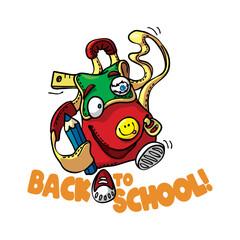 Back to school sign with walking red bag