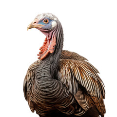 a wild turkey (Meleagris gallopavo), portrait, in a Wildlife-themed, photorealistic illustration in a transparent PNG, cutout, and isolated. Generative AI