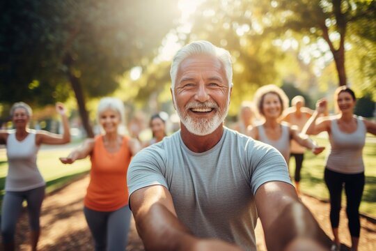 Group Of Active Seniors In A Park