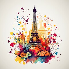 Fototapeta na wymiar Eiffel Tower Clip Art or T-Shirt Design illustration