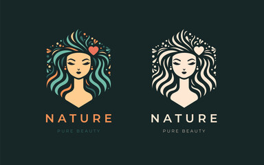 Logo for business in the industry of pure beauty, spa, health, personal hygiene. Beautiful image of floral woman face. Logo of a beauty salon, vegan cafe, health industry, makeup artist