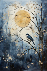  frosty moon in winter, beautiful christmas time, white and blue lover. AI generative