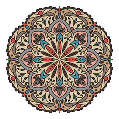 Decorative mandala. Colored indian ornament. Illustration on transparent background