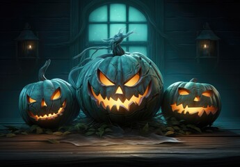 Pumpkins Burning At Night - Halloween Background